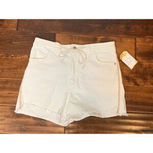 Pilcro Anthropologie White Denim Cutoffs Drawstring Tie Shorts, Size 30